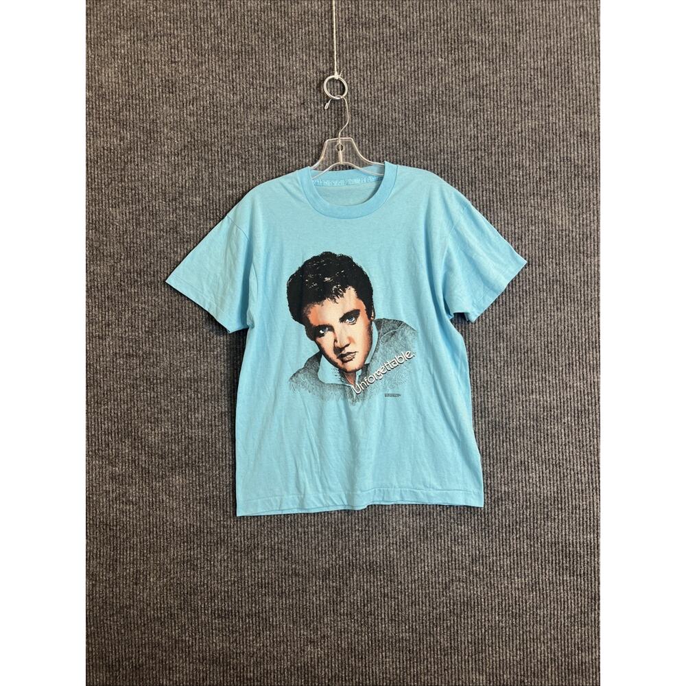 Vintage Elvis Presley Graphic T Shirt Blue Short Sleeve Crew Neck 1987 Sz Small?